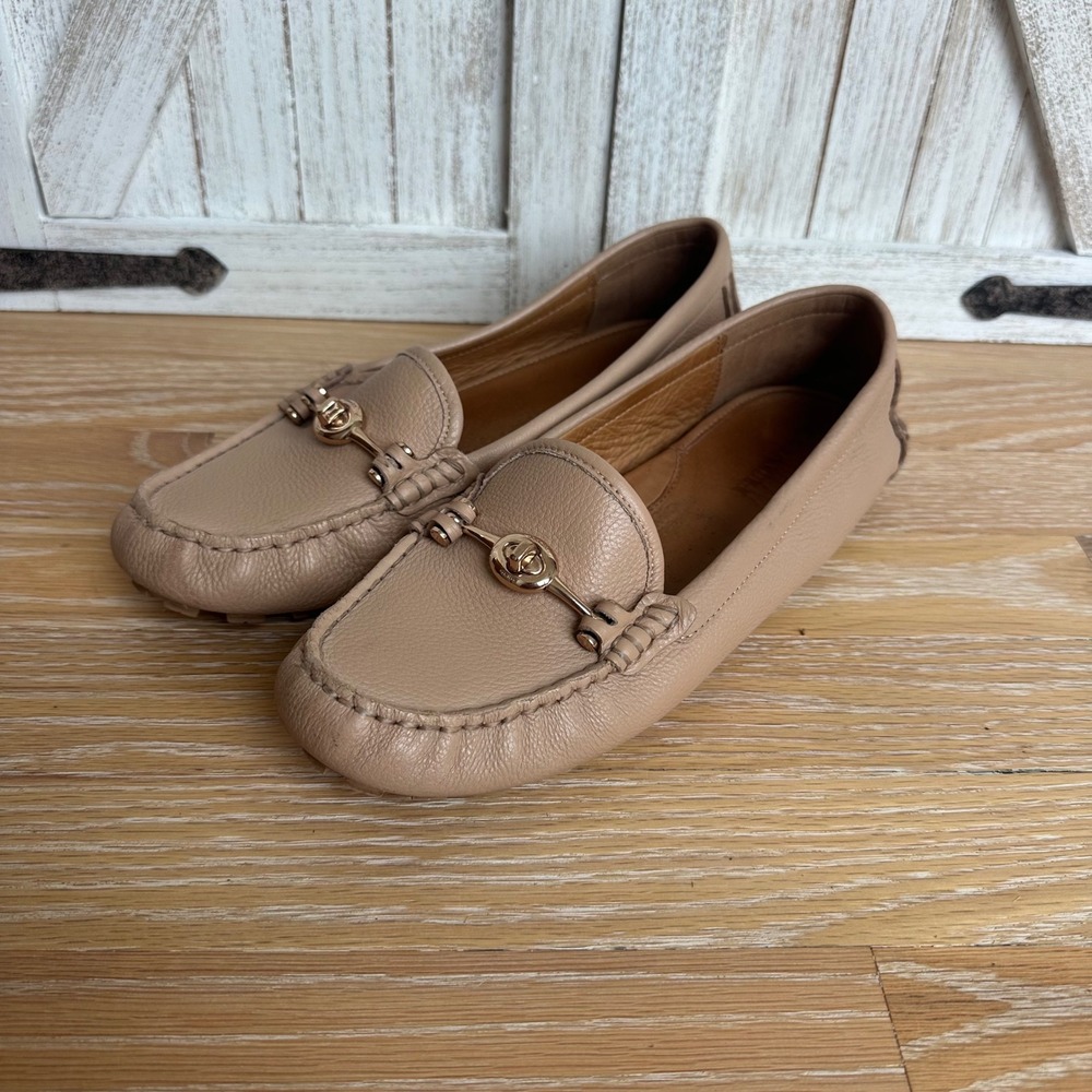 COACH Womens Arlene Pebble Leather Loafer Flat Work Transitional Tan Gold 9